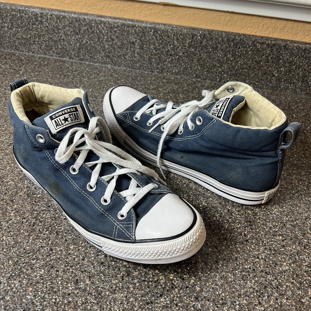 Converse Blue Canvas Mens 10.5 Sneaker Skate Shoes Lace Up Mid Top Padded Tongue